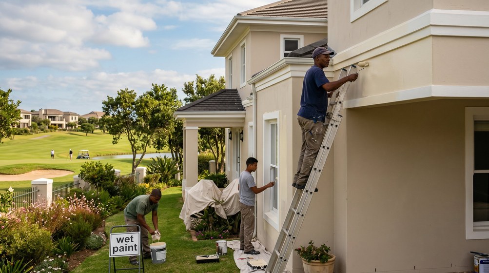 Professional estate painters painting a luxury golf estate home on the Table View